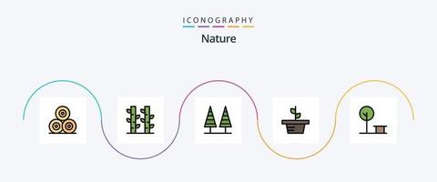 natura linea pieno piatto 5 icona imballare Compreso città. natura. eco. le foglie. albero vettore