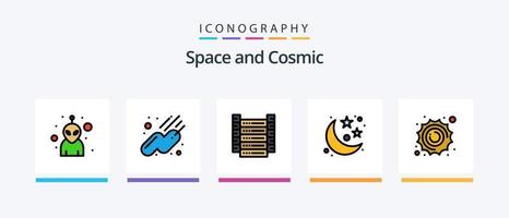spazio linea pieno 5 icona imballare Compreso stelle. pianeta. satellitare. Luna. avatar. creativo icone design vettore