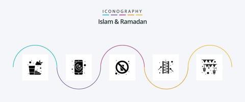 Islam e Ramadan glifo 5 icona imballare Compreso ghirlanda. batterista. digiuno. Ramadan. cimice vettore