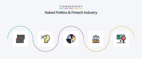 nudo politica e Fintech industria linea pieno piatto 5 icona imballare Compreso persona. uomo. scudo. miliardario. dati vettore