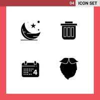 universale icona simboli gruppo di 4 moderno solido glifi di Luna contenitore notte cestino ufficio modificabile vettore design elementi