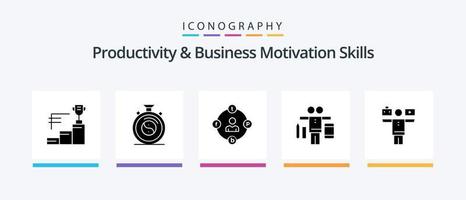 produttività e attività commerciale motivazione abilità glifo 5 icona imballare Compreso . giocare a. sociale media. vita. indugio. creativo icone design vettore