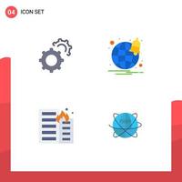 4 piatto icona concetto per siti web mobile e applicazioni Ingranaggio Casa del browser ardente globo modificabile vettore design elementi