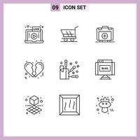 impostato di 9 moderno ui icone simboli segni per elemento agopuntura borsetta amore rotto modificabile vettore design elementi