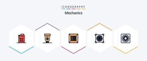 meccanica 25 riga piena icona imballare Compreso attrezzo. opzione. produzione. meccanico. fan vettore