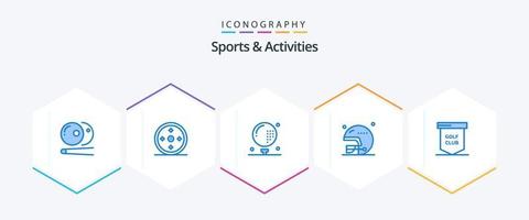 gli sport e attività 25 blu icona imballare Compreso gioco. Rugby. attività. casco. golf vettore