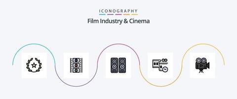 cena linea pieno piatto 5 icona imballare Compreso proiettore. telecamera. intrattenimento. volta. film stip vettore