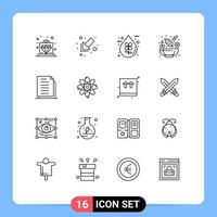 universale icona simboli gruppo di 16 moderno lineamenti di documenti copia far cadere insalata cetriolo modificabile vettore design elementi