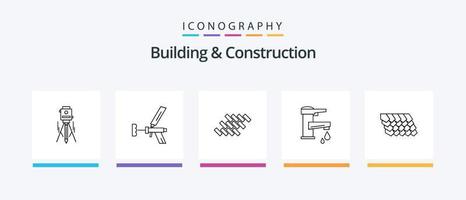 edificio e costruzione linea 5 icona imballare Compreso acqua di rubinetto. riparazione. spazzola. costruzione. Strumenti. creativo icone design vettore