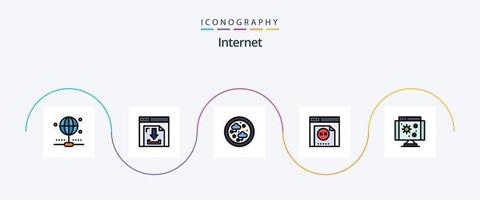 Internet linea pieno piatto 5 icona imballare Compreso virus. computer. Internet. biologia. programmazione vettore