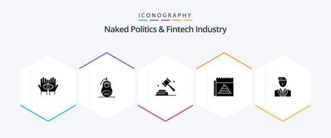 nudo politica e Fintech industria 25 glifo icona imballare Compreso burlare. pubblicità. matrioska. votazione. legge vettore