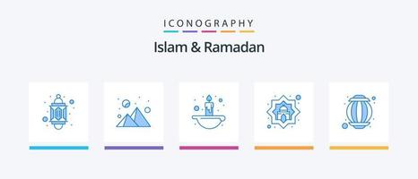 Islam e Ramadan blu 5 icona imballare Compreso Islam. musulmano. candela. Islam. preghiera. creativo icone design vettore