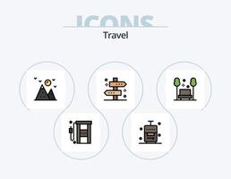 viaggio linea pieno icona imballare 5 icona design. nube. avventura. valigia. volta. caffè vettore