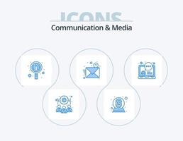 comunicazione e media blu icona imballare 5 icona design. media. in linea Chiacchierare. informazione. lettera. nuovo vettore