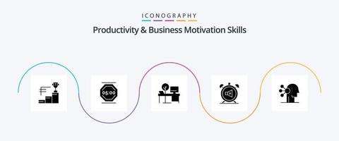 produttività e attività commerciale motivazione abilità glifo 5 icona imballare Compreso spento. orologio. Lavorando. allarme. posto vettore