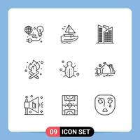 9 schema concetto per siti web mobile e applicazioni Rete insetto nave fuoco posto campeggio modificabile vettore design elementi