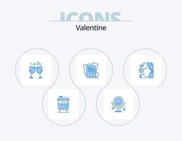 San Valentino blu icona imballare 5 icona design. amore. nozze. bicchiere. cuore. file vettore