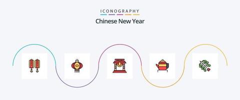 Cinese nuovo anno linea pieno piatto 5 icona imballare Compreso Capodanno. nuovo. Capodanno. Cinese. Cinese vettore