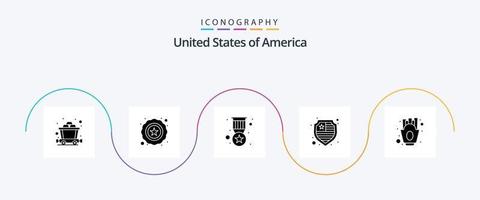 Stati Uniti d'America glifo 5 icona imballare Compreso . patatine fritte. medaglia. francese patatine fritte. scudo vettore