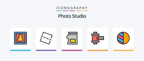 foto studio linea pieno 5 icona imballare Compreso ombra. la modifica. studio. dati. USB. creativo icone design vettore