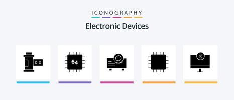 dispositivi glifo 5 icona imballare Compreso computer. gadget. hardware. dispositivi. chipset. creativo icone design vettore