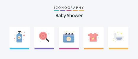 bambino doccia piatto 5 icona imballare Compreso bambino anatra. fiore. lecca-lecca. corpo. gravidanza. creativo icone design vettore