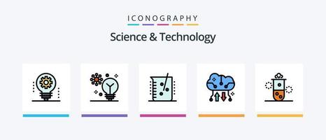 scienza e tecnologia linea pieno 5 icona imballare Compreso chimico industria. acido. microscopio. termico energia. radioattività. creativo icone design vettore