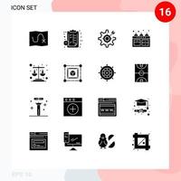 16 solido glifo concetto per siti web mobile e applicazioni equilibrio cucina configure bollitore bersaglio modificabile vettore design elementi