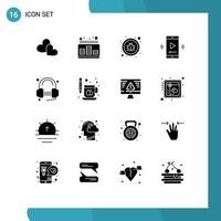 impostato di 16 commerciale solido glifi imballare per video giocatore App multimedia suono film schermo virus modificabile vettore design elementi
