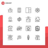 mobile interfaccia schema impostato di 16 pittogrammi di navigazione navigare amante ringraziamento fiore modificabile vettore design elementi