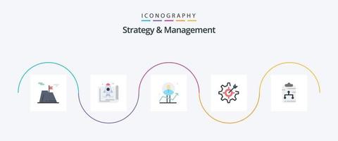 strategia e gestione piatto 5 icona imballare Compreso Ingranaggio. configurare. marketing. successo. grafico vettore