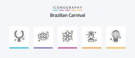 brasiliano carnevale linea 5 icona imballare Compreso vacanza. spiaggia. collana. caldo aria. Palloncino. creativo icone design vettore