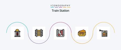 treno stazione linea pieno piatto 5 icona imballare Compreso stazione. gas. carta geografica. macchina. biglietto vettore