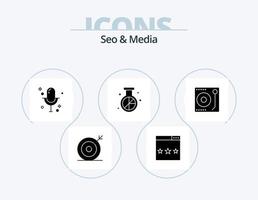 SEO e media glifo icona imballare 5 icona design. ottimizzazione. mercato. classifica. motore. microfono vettore