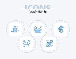 lavare mani blu icona imballare 5 icona design. sporco mani. insaponato acqua. virus. sapone bacino. bacino vettore