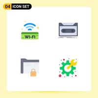 azione vettore icona imballare di 4 linea segni e simboli per pubblico cartello dati Wi-Fi disco parola d'ordine modificabile vettore design elementi