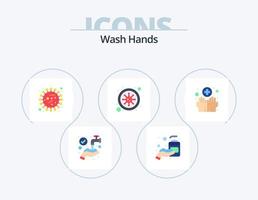 lavare mani piatto icona imballare 5 icona design. mani. covid. batteri. coronavirus. batteri vettore