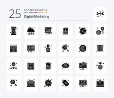 digitale marketing 25 solido glifo icona imballare Compreso distribuzione. file. analisi. documento. archivio vettore