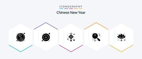 Cinese nuovo anno 25 glifo icona imballare Compreso musica. Festival. anno. Cinese. leggero vettore