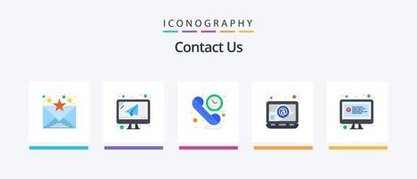 contatto noi piatto 5 icona imballare Compreso Chiacchierare. in linea. comunicazione. computer. e-mail. creativo icone design vettore