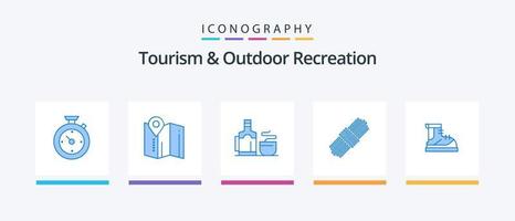turismo e all'aperto ricreazione blu 5 icona imballare Compreso escursionismo. stivali. tè. impostare. corda. creativo icone design vettore