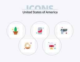 Stati Uniti d'America piatto icona imballare 5 icona design. sicurezza. Coca Cola. cactus. bibita. birra vettore