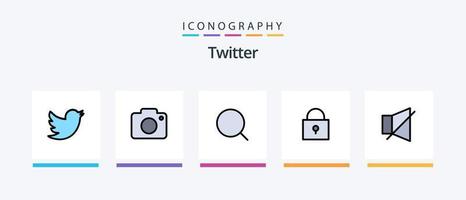 cinguettio linea pieno 5 icona imballare Compreso Twitter. hash etichetta. Posizione. Seguire. piace. creativo icone design vettore