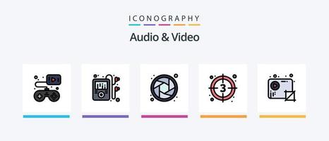 Audio e video linea pieno 5 icona imballare Compreso suono. musica. Audio. suono. cuffia. creativo icone design vettore