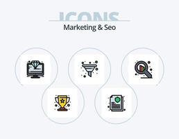 marketing e SEO linea pieno icona imballare 5 icona design. . marketing. video. seo. tabellone vettore