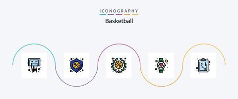 pallacanestro linea pieno piatto 5 icona imballare Compreso tattica. sentiero. squadra. guarda. mano vettore