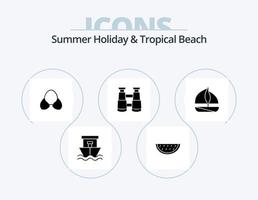 spiaggia glifo icona imballare 5 icona design. barca. guarda. reggiseno. ricerca. capi di abbigliamento vettore