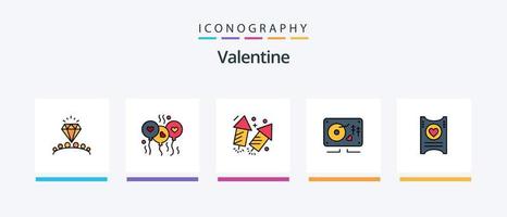 San Valentino linea pieno 5 icona imballare Compreso palle. amore. candela. giorno. san valentino. creativo icone design vettore