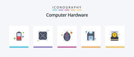 computer hardware piatto 5 icona imballare Compreso elettronico. dati. topo. computer. floppy. creativo icone design vettore