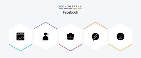 Facebook 25 glifo icona imballare Compreso emoji. potenza. Borsa. chattare. Chiacchierare vettore